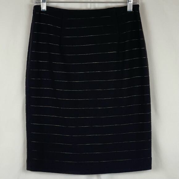 Worth Black Striped Wool Blend Career Office Academia Pencil Skirt NWOT Size 0 - Picture 4 of 11